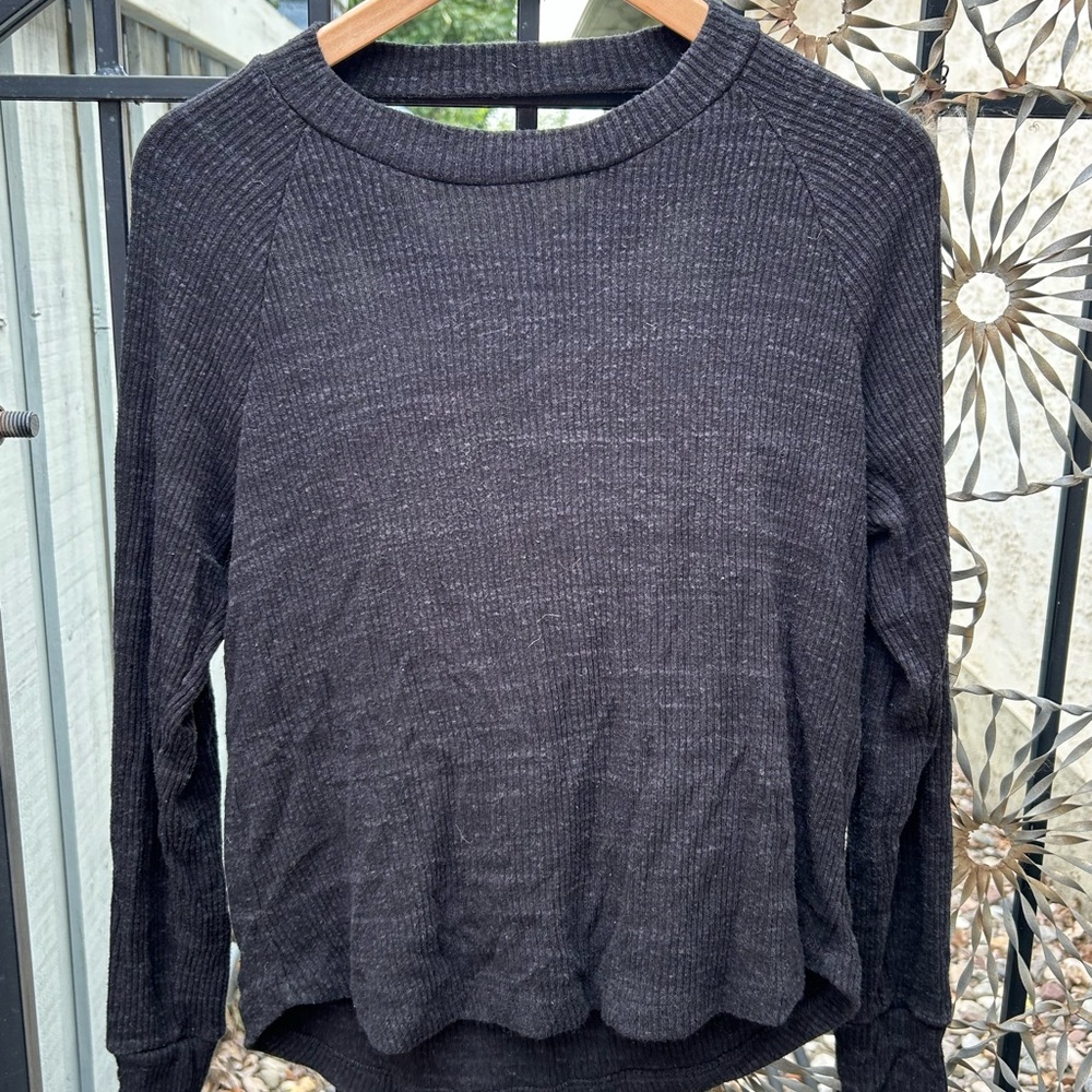 LNA Charcoal Ribbed Knit Top